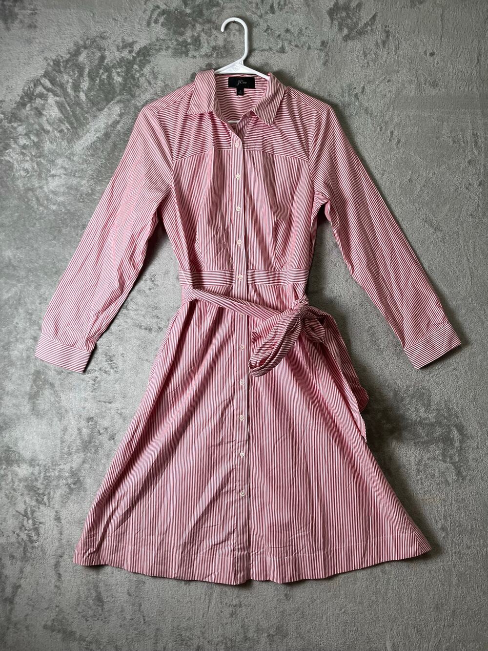 J.Crew Tie-Waist Shirtdress Red White Stripe Cotton Button Front Belted 8 New